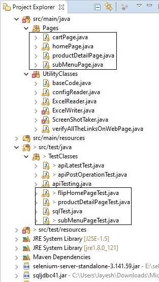 folder structure in page object model